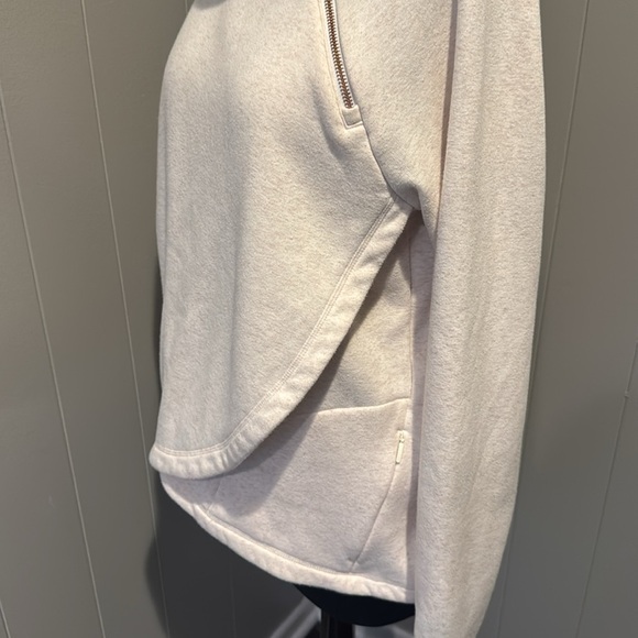 ATHLETA heather ivory high rose gold diagonal zipper neckline sweatshirt top. Sm - Picture 8 of 10